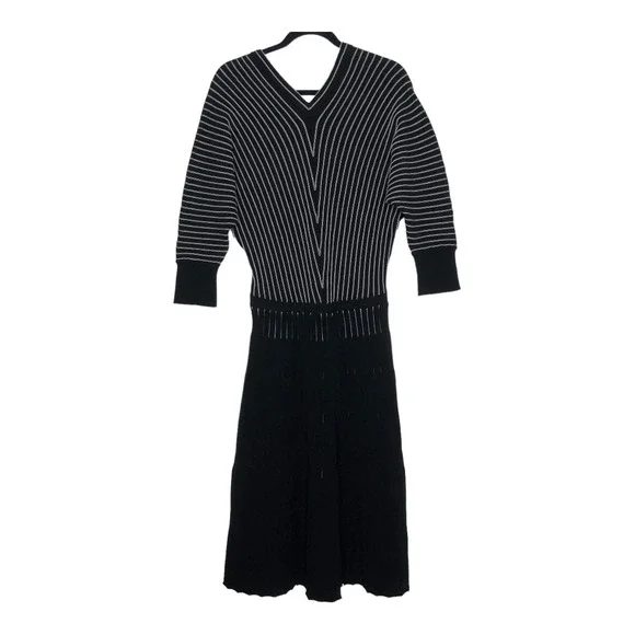 Hugo Boss Black Striped V Neck Sweater Knit  Knee Length Dress SZ XL NWT - Picture 7 of 11